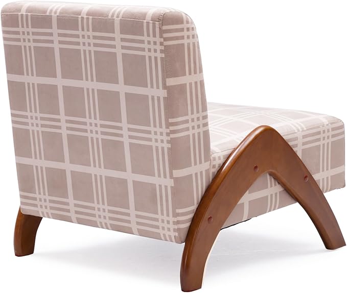 Oversized Accent Chair, upholstered armless mid Century Modern Living Room Chair with Wooden Legs for Bedroom/Office/Cafe, Plaid Camel