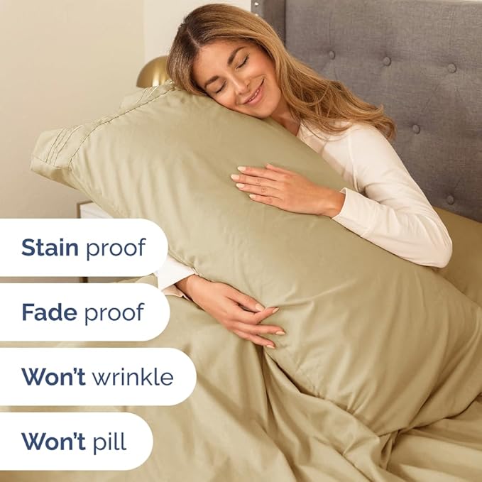 King Size 4 Piece Sheet Set - Comfy Breathable & Cooling Sheets - Hotel Luxury Bed Sheets for Women & Men - Deep Pockets, Easy-Fit, Extra Soft and Wrinkle Free Sheets - Beige Oeko-Tex Bed Sheet Set