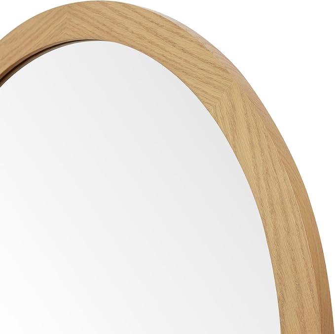 ARIEL Round Wooden Mirror 36" in Natural Oak, Wood Circle Wall Mirror for Bathroom, Vanity, Entryway & Living Room Decor, Farmhouse Style