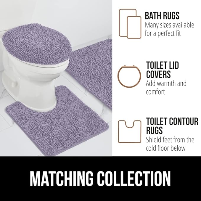 GORILLA GRIP Bath Rug Mat, Thick Soft Absorbent Chenille, Quick Dry Microfiber Mats, Rubber Backing Washable Shower Floor Rugs, US Designed Bathroom Bathmat Home Decor Accessories, 24x17 Light Purple