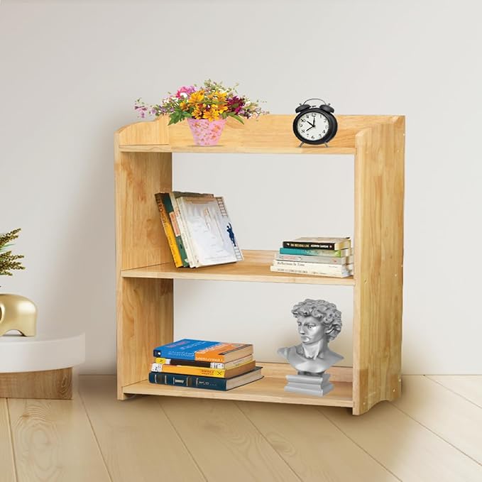 Bookcase by Natural Wood, Wooden 3 Tier Bookshelf, Small Wood Bookcase Storage Shelf, Open Shelf Organizer for Bedroom, Living Room and Office.