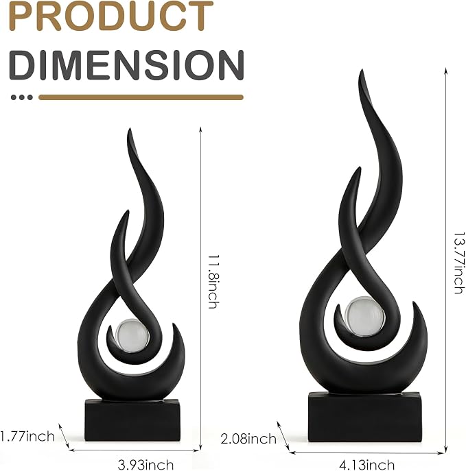 Octdays Black Abstract Statue Sculpture Decorations, Modern Sculptures Home Décor Accents, Resin Art Flame Figurines for Living Room Table Centerpiece Office Desk TV Stand Decor