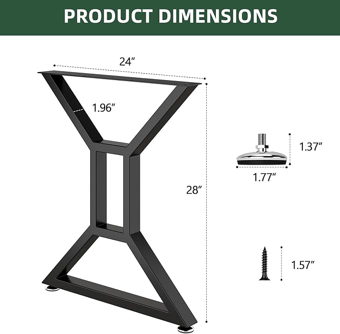 Metal Table Legs 28" H x 24" W Furniture Desk Bench Dining Table Legs Gourd Shape Heavy Duty Desk Legs with Adjustable Feet Set of 2 Black