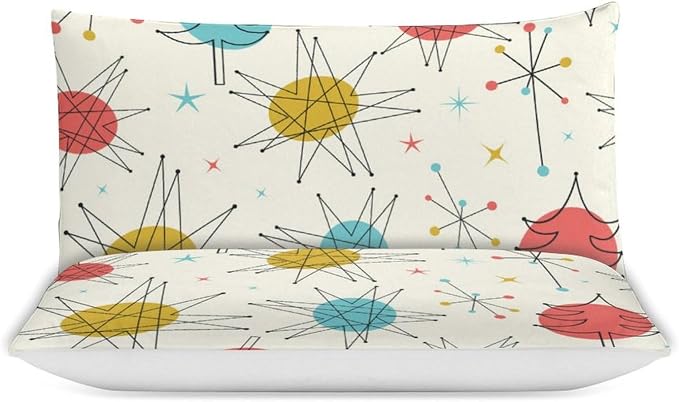 Mid Century Duvet Cover Queen Retro Atomic Bedding Set, Rainbow Grid Comforter Cover Vintage Fifties 1950s Bed Set，Abstract Art Bedding 3 Piece (1 Duvet Cover 90"x90" + 2 Pillow Sham 20"x30")