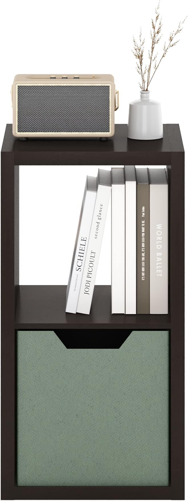 Furinno CUBICLE Book Shelf, 2-Cube Bookshelf, Extra Thick Frame Horizontally & Vertically Reversible Bookcase with Open Back, 14.6" x 16" x 30", for Living Room, Bedroom, Home Office, Black Dark Oak