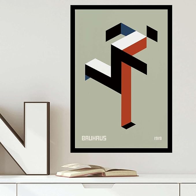Canvas Painting Poster and Print Bauhaus Print 1919 Exhibition Poster Running Man Geometric Decor Modern Minimalist Abstract Sage Green Wall Art Bedroom and Kitchen Office Wall Decoration 8x12inch Solid wood