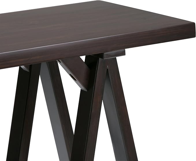 SIMPLIHOME Sawhorse Console Table - 50 Inch Wide Solid Wood Sofa Table in Dark Chestnut Brown, Modern Industrial Entryway Table for Living Room with Extra Thick Top and Sawhorse Legs