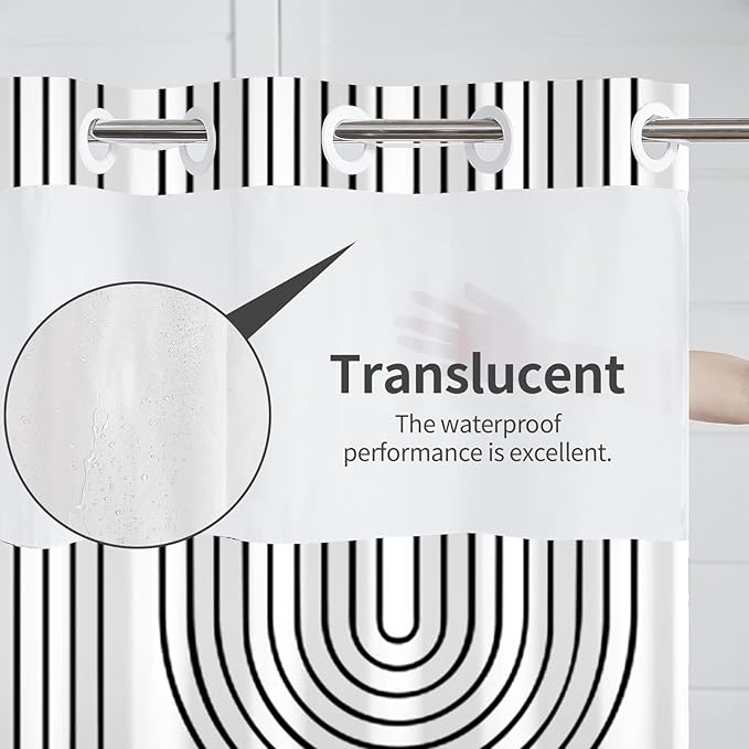 No Hook Shower Curtain with Snap in Liner Set Boho Shower Curtain Mid Century Modern Black and White Abstract Arch Fabric for Bathroom 71x74 Inch