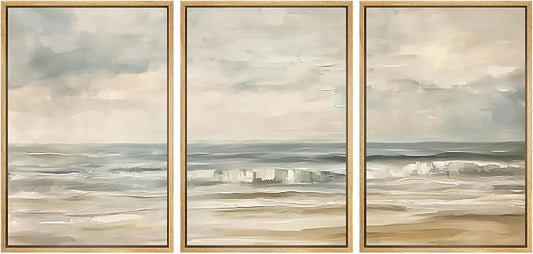 SIGNWIN Framed Canvas Print Wall Art Set Coastal Serenity Abstract Seaside Illustrations Modern Art Decorative Rustic Calm/Zen for Living Room, Bedroom, Office - 16"x24"x3 Natural