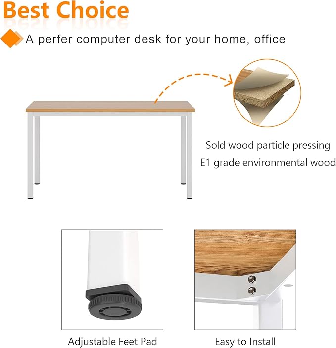Need 39.4 inch Small Computer Desk, Sturdy Writing Desk for Small Spaces, Teens Computer Desks Study Table Laptop for Home Office, White Metal Frame, Teak Tabletop
