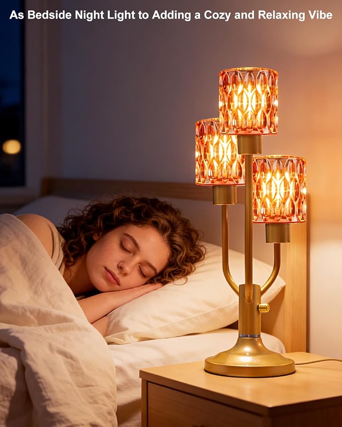 Lightdot Mid Century Modern Table Lamp Dimmable Nightstand Lamp Red Glass Vintage Gold Desk Lamp 3 Bulbs Included Warmwhite Ambient Bedside Lamps for Living Room Bedroom Girls Room Home Office Decor