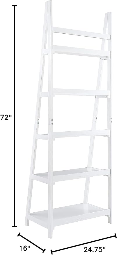 Melissa White Mid Century Five Shelf Ladder Bookcase by Linon