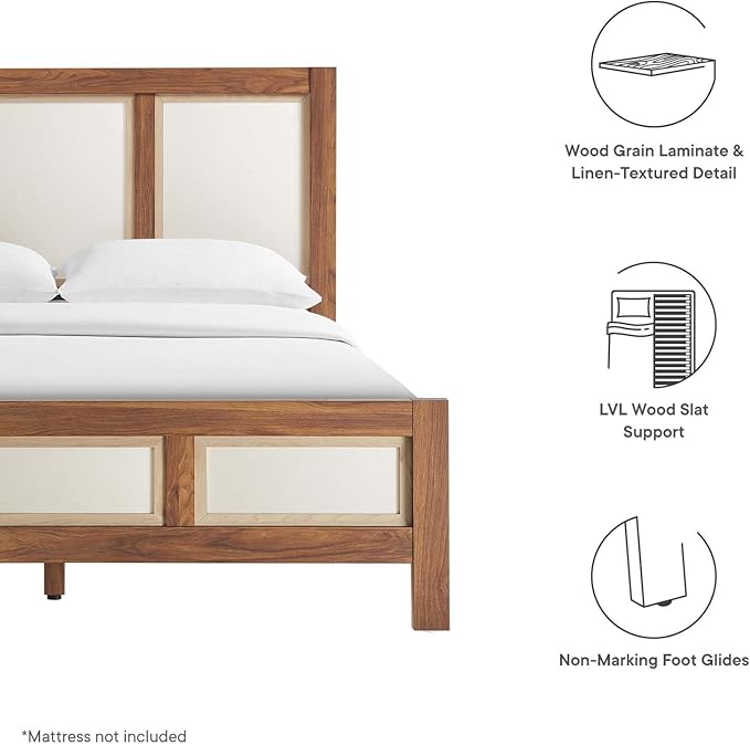 Modway Capri Mid-Century Modern Queen Size Bed in Walnut with Headboard and Footboard