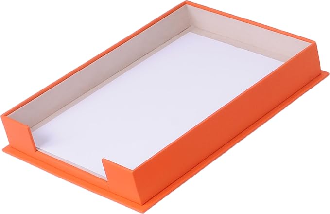 Handmade Leather Single Paper Tray – Luxury Leather Valet Tray & Desk Organizer Tray – Office Desk Accessories, Mail Organizer & Document Holder with Velvet Interior (Orange)