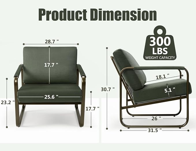 PrimeZone Mid-Century Modern Accent Chair Set of 2 - Comfy Fabric Living Room Chair, Lounge Armchair with Extra Soft Padded & Cushion, Ergonomic Accent Chair for Bedroom Office, Dark Green