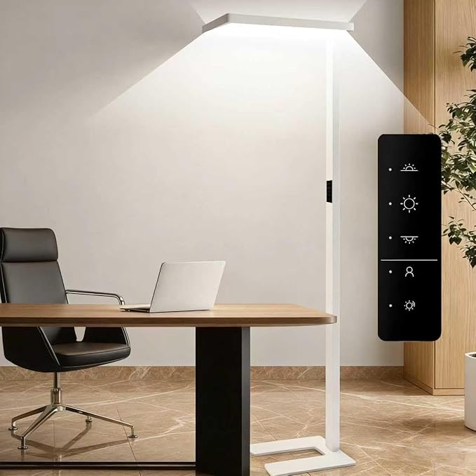 Pure Light Floor Lamp 9500LM Full Spectrum, 4000K Natural Daylight Eye-Care Reading Light, Dimmable 100W Standing Lamp with Motion Sensor for Home Office, 60000+ Hours