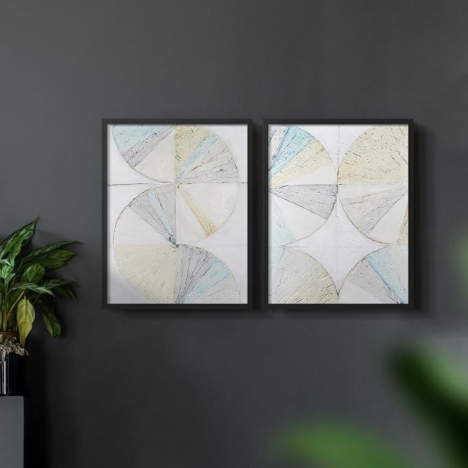 Renditions Gallery Set of 2 Peel & Stick Framed Prints, Geometric Abstract Wall Art, Pie Chart Color Wheels Wall Decor, Re-Stickable - Ready to Hang - 8"x10" - Black Frame LT588
