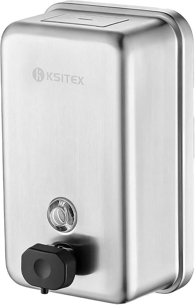 Stainless Steel Soap Dispenser Wall Mounted, 37oz Commercial Hand Soap Dsipenser, Manual Anti-Leak Pump Liquid Soap Dispenser, Rust-Proof Lining Hand Sanitizer Lotion Dispenser for Bathroom