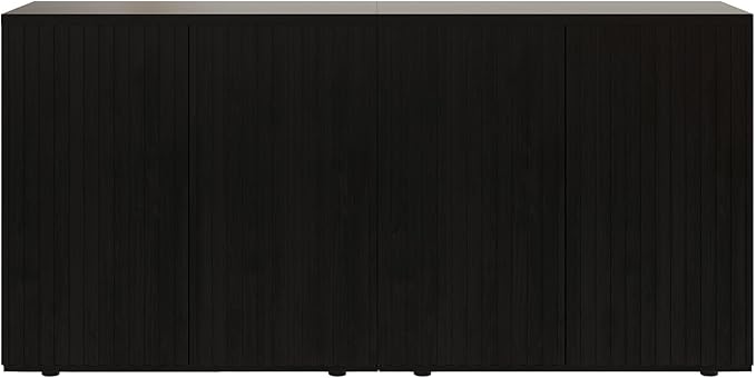 Rophefx Fluted Sideboard Cabinet, 63" Buffet Cabinet with Storage, Credenza Storage Cabinets with Adjustable Shelf, Wood Entryway Cabinets with Pop-up Doors for Living Room, Entryway, Hallway, Black