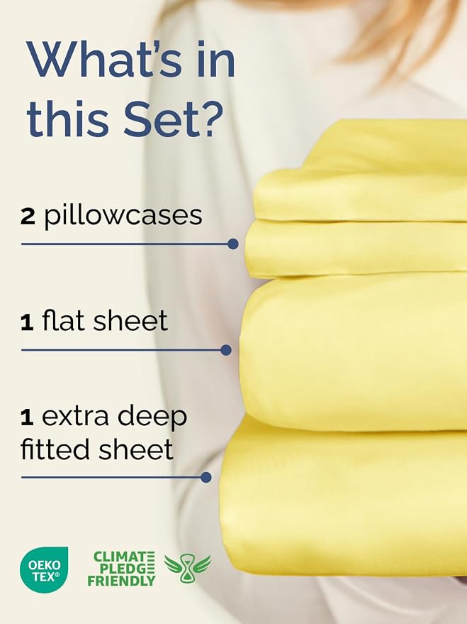 Extra Deep Twin Sheet Set - 4 Piece Breathable and Cooling Sheets - Hotel Luxury Bedding for Women, Men, Kids & Teens - Easy & Secure Fit - Soft, Wrinkle Free and Comfy - Extra Deep Pockets - Yellow