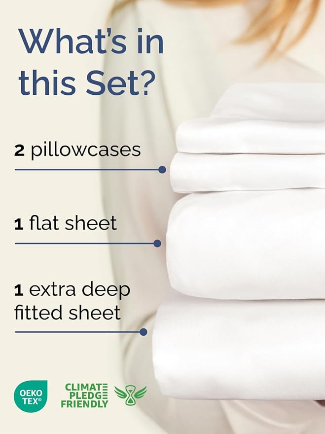 Extra Deep Twin Sheet Set - 4 Piece Breathable and Cooling Sheets - Hotel Luxury Bedding for Women, Men, Kids & Teens - Easy & Secure Fit - Soft and Wrinkle Free - Extra Deep Pockets - Antique White