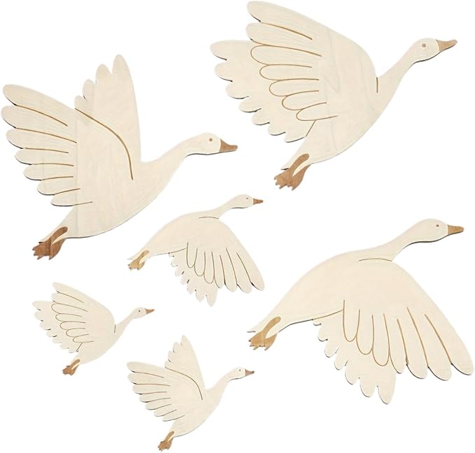 6 Pieces Wooden Wall Art with Flying Birds, Wall Hanging Crafts, Modern Ornament, Folk Art for Living Room, Kitchen, Indoor