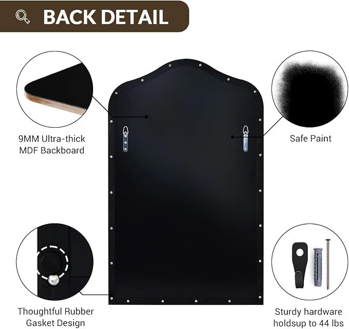 ANDY STAR Scalloped Arched Mirror, 24x38 Matte Black Irregular Wall Mirror for Bathroom Vanity Decorative, for Entryway, Fireplace, Mantel, Rustproof, Stainless Steel Frame