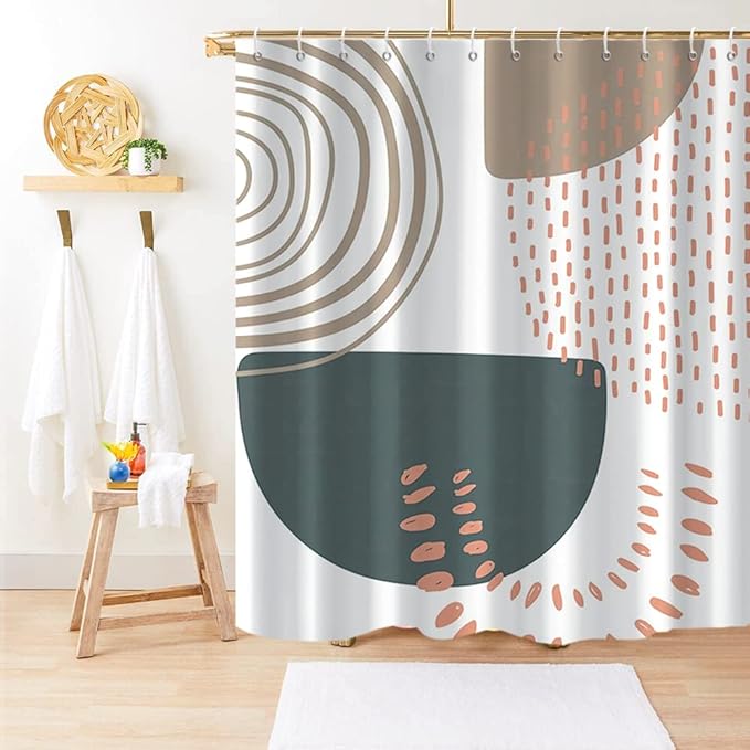 Boho Shower Curtain, Mid Century Modern Abstract Minimalist Beige Neutral Machine Washable Waterproof for Bathroom Bathtub with 12 Hooks 72x72