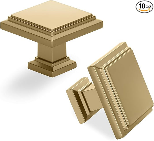 Lardmon 10 Pack Brushed Champagne Bronze Cabinet Knobs Modern Cabinet Pulls Kitchen Cabinet Handles Kitchen Cabinet Hardware Timeless Drawer Pulls for Dresser Wardrobe, Champagne(1x10)