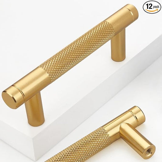 12 Pack 3 Inch 76 mm Gold Barrel Cabinet Pulls Cupboard Aluminum Handles Drawer Pull Cabinet Handles Cabinet Handles (12 Pack, Gold, 3 Inch)