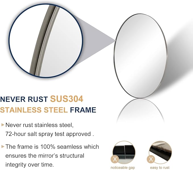 ANDY STAR Brushed Nickel Mirror Bathroom, 24x32 Inch Brushed Nickel Oval Mirror, Stainless Steel Metal Frame Oval Vanity Mirrors Hangs Horizontal or Vertical, Modern Style for Home