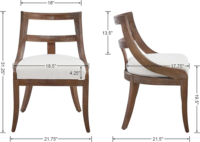Modern Farmhouse Dining Chairs Set of 2 Mid Century Upholstered Dining Chair with Wooden Curved Back Kitchen Chairs for Dining Room Restaurant Cafe, Brown Walnut Colored-Linen Beige