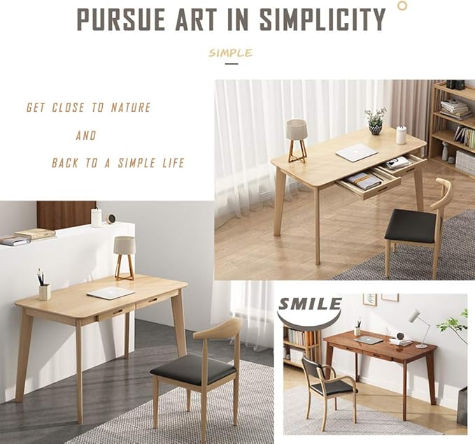 IOTXY Solid Wood Writing Desk - Home Office Workbench Desk with Drawer, 47.24" Width Laptop Computer Work Study Table