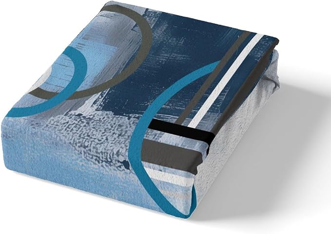 Oil Painting Geometric Comforter Cover King,Blue White Black Gray Duvet Cover,Grunge Ombre Bedding Set,Abstract Circles Stripes Quilt Cover,Modern Texture Bedspread Cover with Zipper& Ties