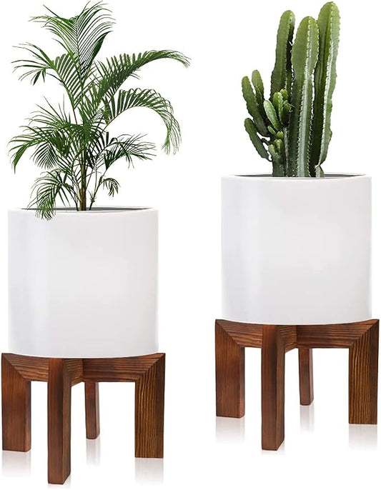 hismocal 2 Pack Wood Plant Stand Indoor Holders for Plants, Sturdy Flower Pot Stands Plants Shelf, Wooden Stool for Patio Plant Stand, Fit 5-18 Inch Variety Flower Pots, Easily Assemble