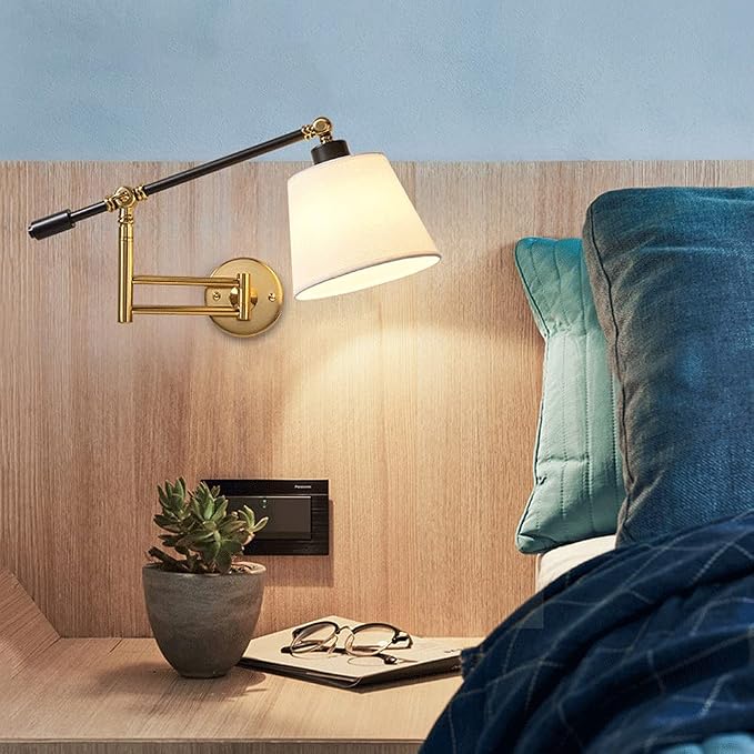 Bedside Swing Arm Wall Lamp - Adjustable, E27 Bulb, Retro Industrial Design, Decorative Lighting for Living Room