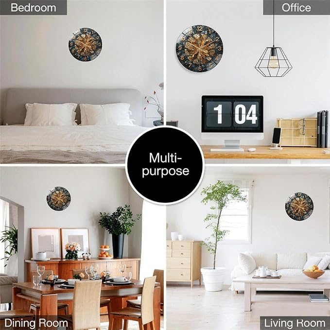 12 Inch Leaf Mosaic Glass Wall Clock Silent Modern Art Decor | Silent glossy wall clock with a vintage crushed stone mosaic design, tracking time perfectly for your living room