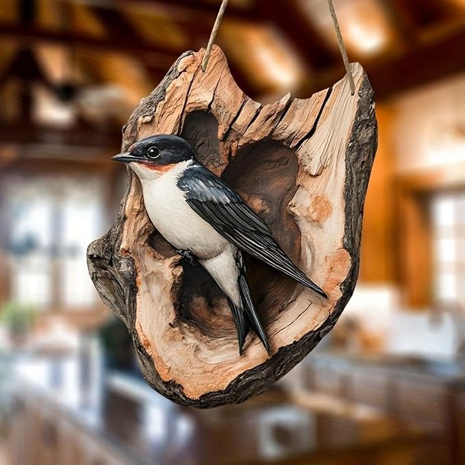 Vintage Bird Wooden Signage, 2D Wooden Bird Wall Art Wood Flying Birds Wall Decor, Rustic Farmhouse Robin Birds Forest Animal Decoration for Indoor Outdoor Home Living Room (Brown C)