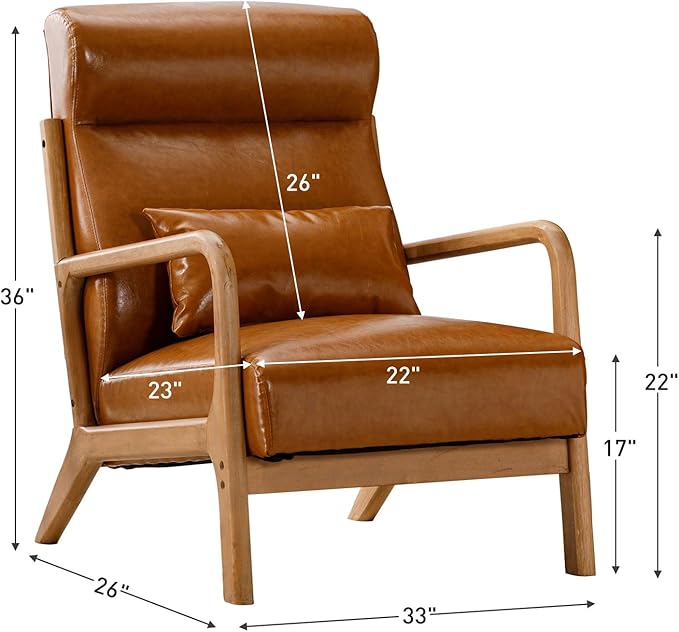 ANJ Mid Century Modern Accent Chair with High Back, Single Lounge Armchair with Solid Wood Frame, Comfy Reading Chair for Living Room, Easy Assembly