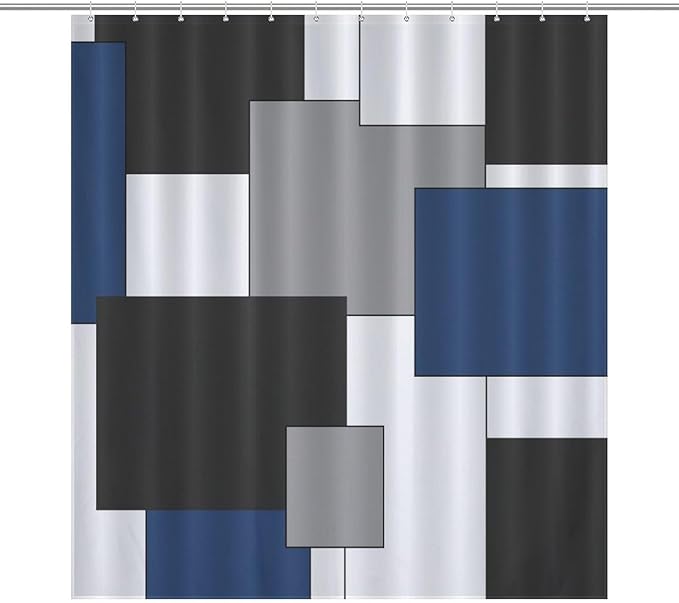 Retro Geometric Shower Curtain,Blue Black Modern Geometry Minimalist Neutral Design Bathroom Curtain Polyester Waterproof Fabric Decor 66x72in（168x183cm）
