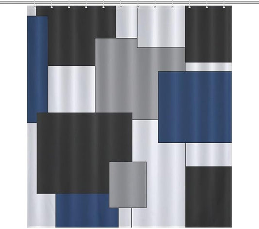 Retro Geometric Shower Curtain,Blue Black Modern Geometry Minimalist Neutral Design Bathroom Curtain Polyester Waterproof Fabric Decor 66x72in（168x183cm）