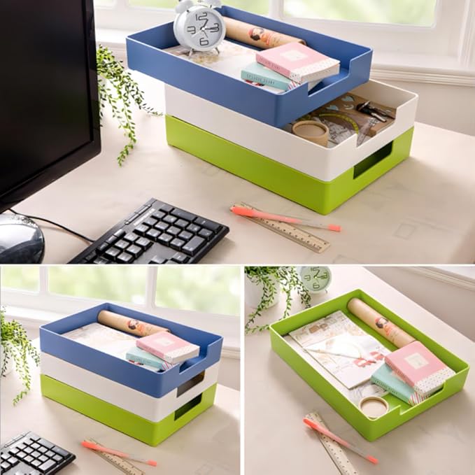 Letter-Size Tray, Desk Drawer Organizer, A4 Plastic Paper Tray for Office, School, Home Storage, and Storage Containers for Gift Wrap, and Crafts (Blue)