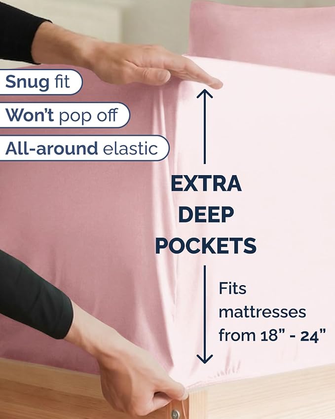 Extra Deep Twin XL Sheet Set - 4 Piece College Dorm Bed Sheets Set with Extra Deep Pockets - Ultra-Soft, Comfy & Breathable Bedding for Women, Men, Kids & Teens - Wrinkle & Fade Resistant - Baby Pink