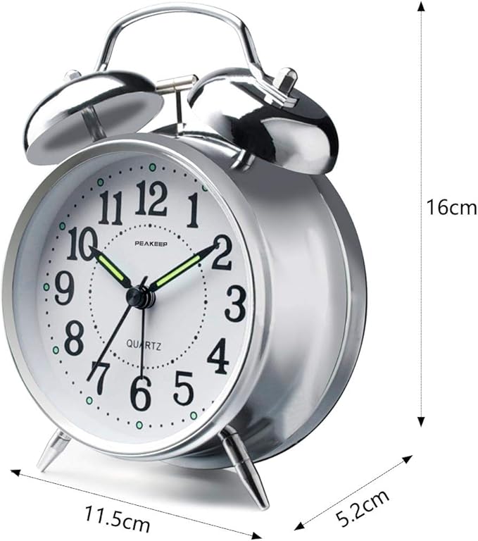 Peakeep 4 inches Twin Bell Loud Alarm Clock for Heavy Sleepers (Chrome Finish)