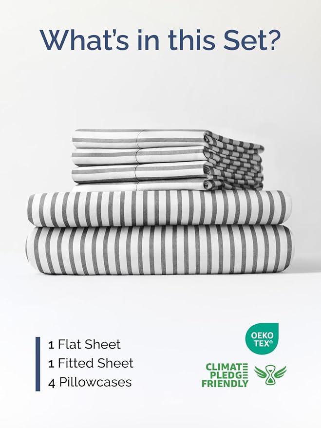 Extra Deep King Sheet Set - 6 Piece Breathable and Cooling Sheets - Hotel Luxury Bedding for Women, Men, Kids & Teens - Easy & Secure Fit - Soft and Wrinkle Free - Extra Deep Pockets - Grey Stripes