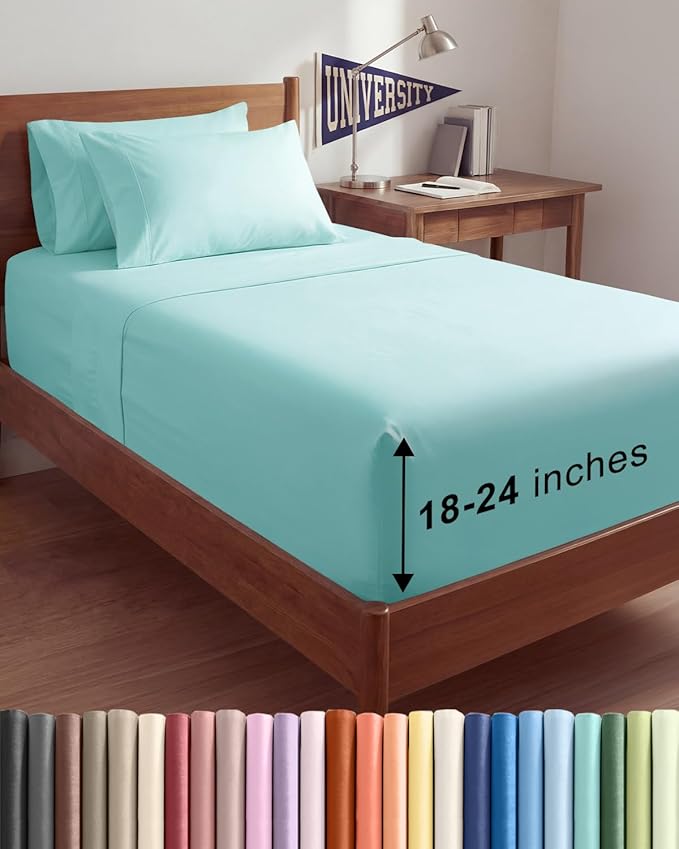 Extra Deep Twin XL Sheet Set - 4 Piece College Dorm Bed Sheets Set with Extra Deep Pockets - Ultra-Soft, Comfy & Breathable Bedding for Women, Men, Kids & Teens - Wrinkle & Fade Resistant - Spa Blue