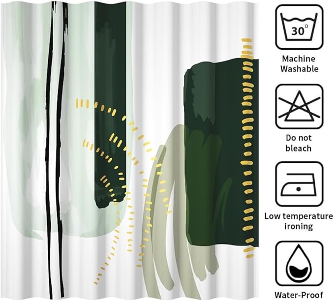Abstract Geometric Shower Curtain for Bathroom Modern Minimalist Neutral Bathroom Decor Set Green Chic Boho Bathtub Curtain for Hotel Machine Washable Waterproof Polyester Fabric with Hooks 65x72 Inch