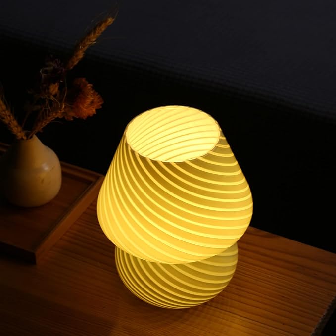 BSOD Glass Mushroom Bedside Table Lamp, Yellow Translucent Murano Vintage Style Striped Small Nightstand Desklamp Swirl Light for Home Decor, Dining, Living, Bedroom, Gift (Stripe Yellow)