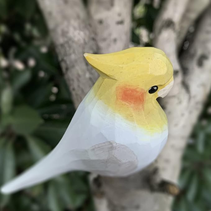 Bird Figurines Hand Carved Painted Wooden Statues for Home Decor, Gift for Bird Lovers,Housewarming, Birthday, Christmas, Anniversaries (NO.05-White Parrot)
