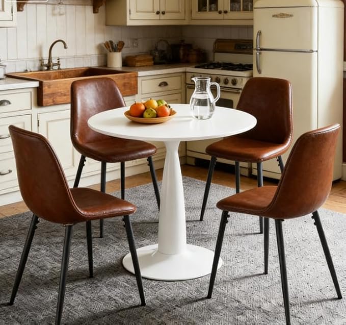 31.5" Round White Dining Table, Mid Century Modern Round Dining Pedestal Table, White Coffee Table for Kitchen Dining Room, Office, Save Space